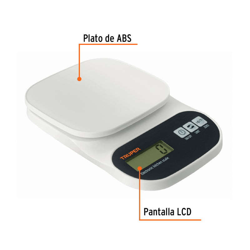 Báscula digital base plástica para cocina capacidad 5kg