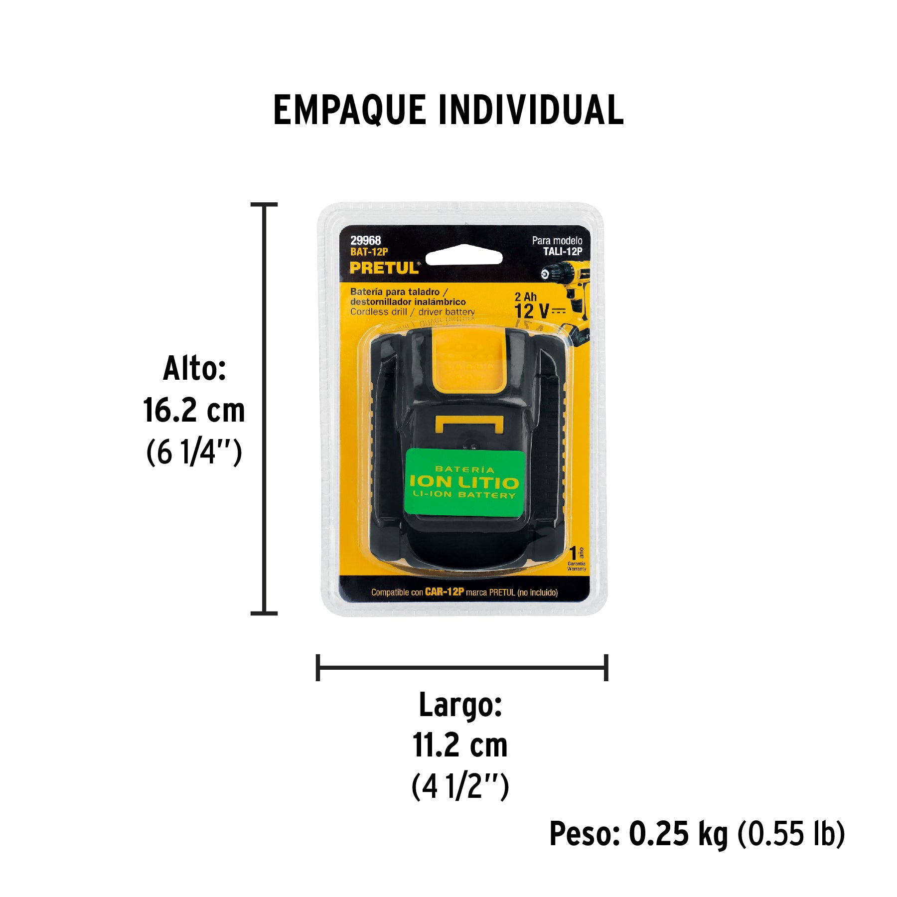 Bateria ión litio, 12 V para taladro TALI-12P, Pretul