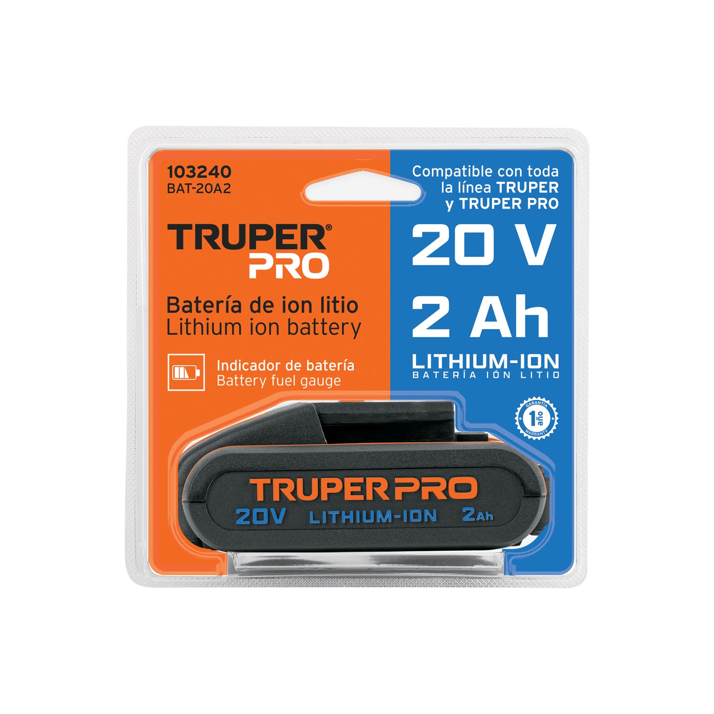 Batería ion litio, 20V, 2 Ah, TRUPER PRO