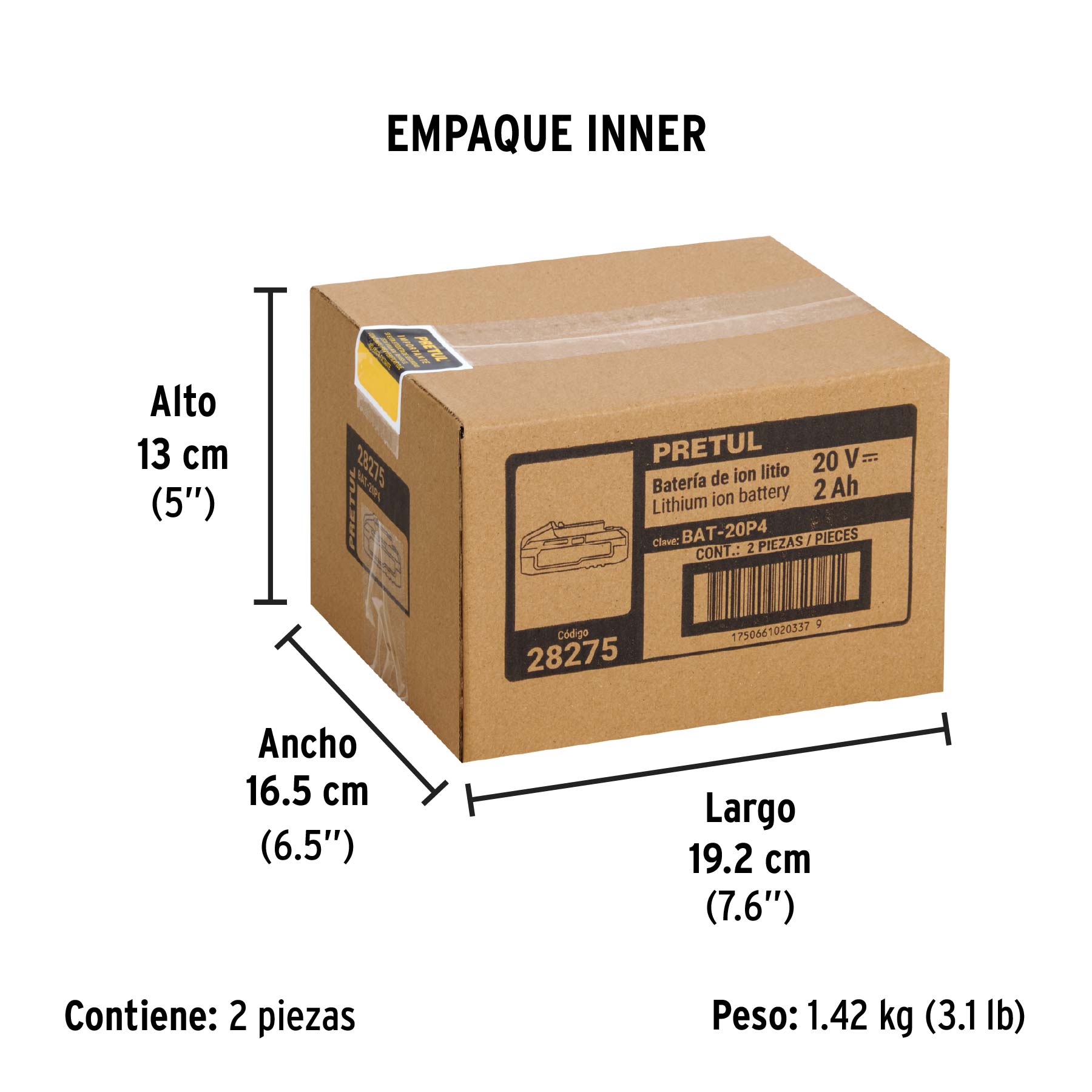 Batería ión Litio 20 V, 4 Ah, Pretul