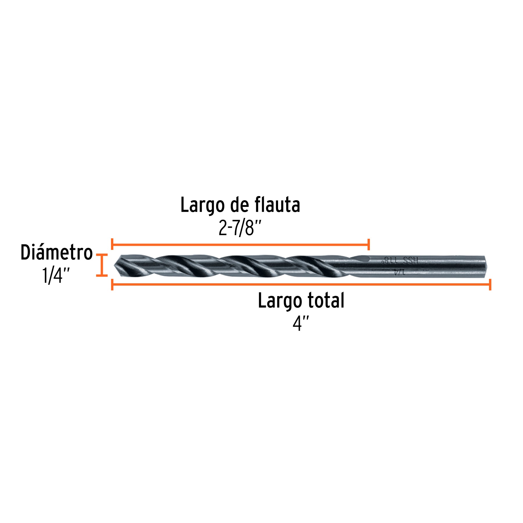 Broca de alta velocidad, oxido negro, 1/4"