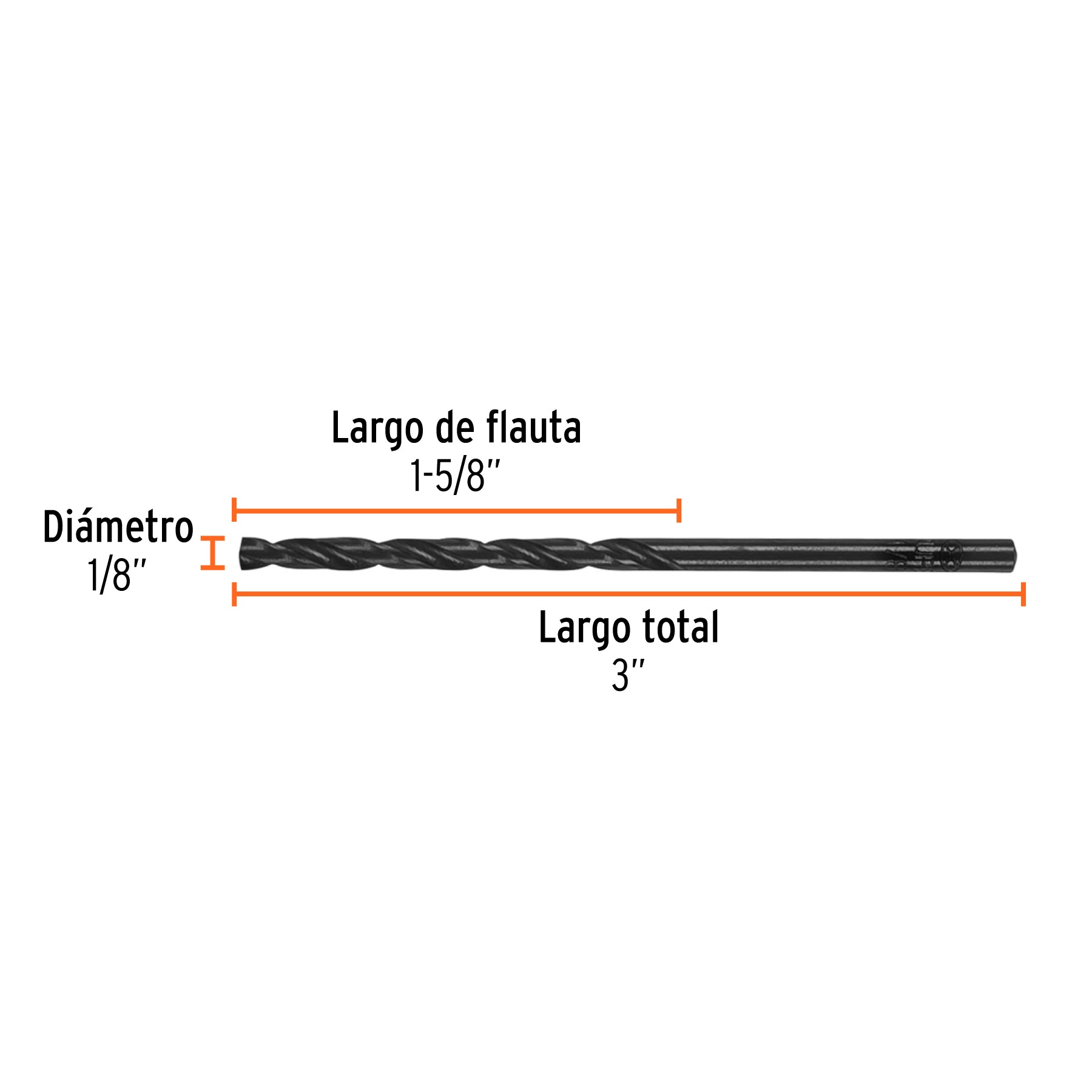 Broca de alta velocidad, oxido negro, 1/8"