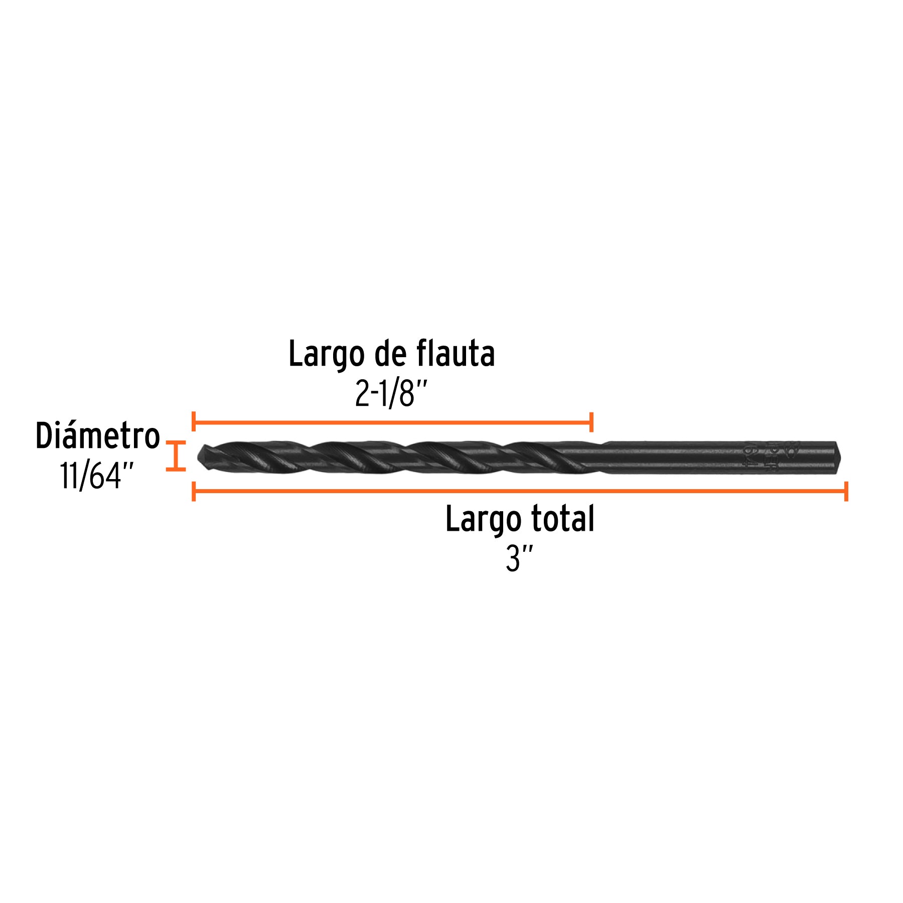 Broca de alta velocidad, oxido negro, 11/64"