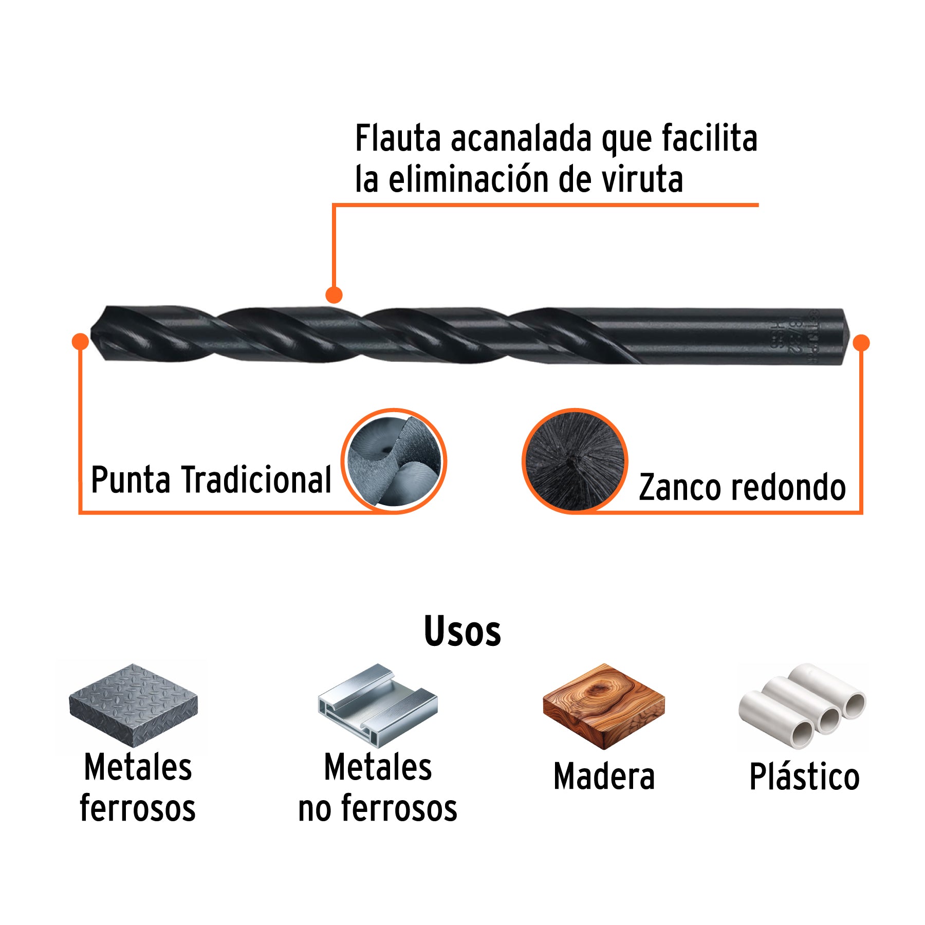 Broca de alta velocidad, oxido negro, 13/32"