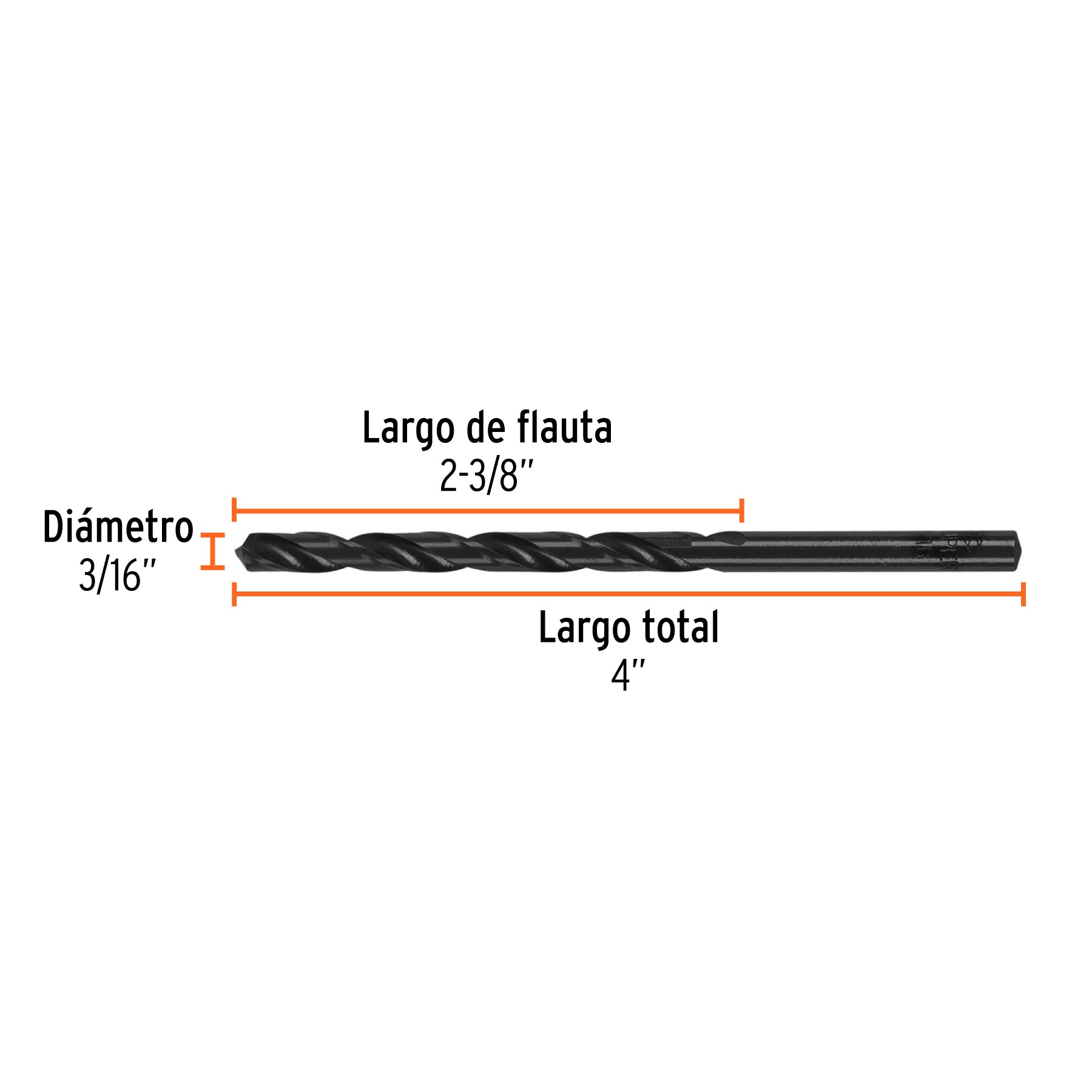 Broca de alta velocidad, oxido negro, 3/16"