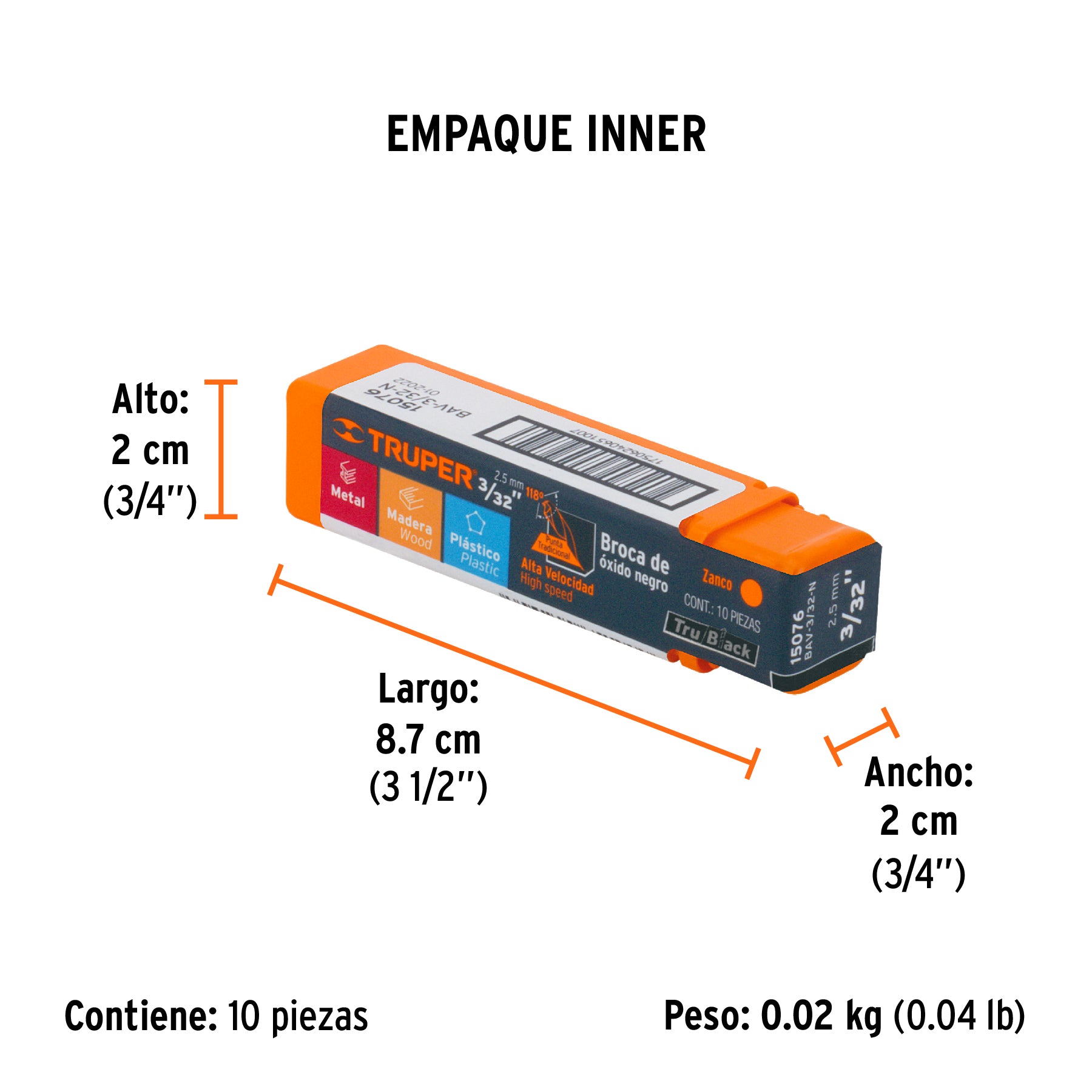 Broca de alta velocidad, oxido negro, 3/32"