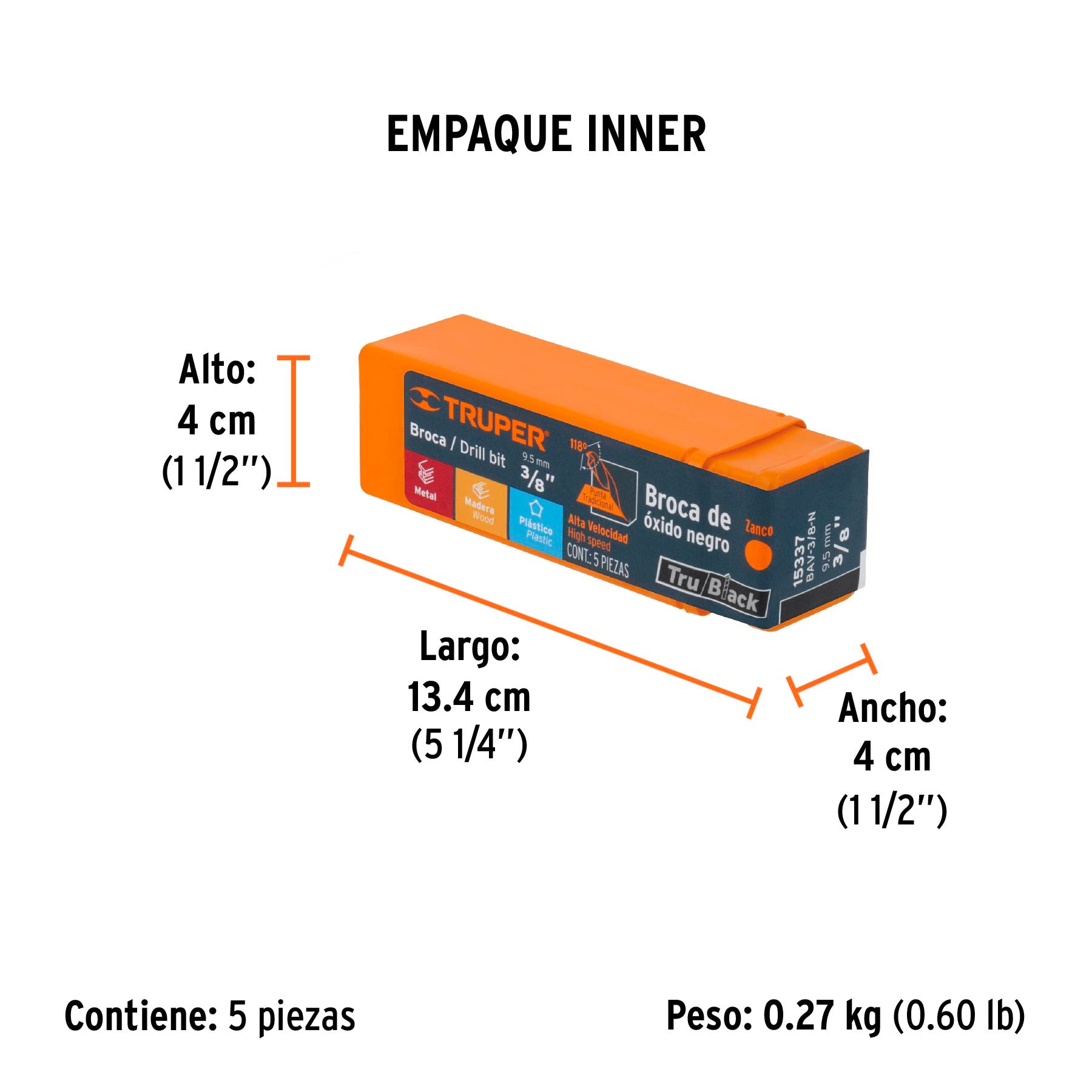 Broca de alta velocidad, oxido negro, 3/8"