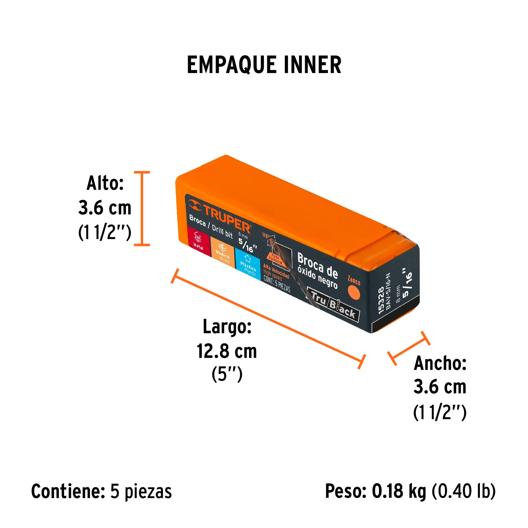 Broca de alta velocidad, oxido negro, 5/16"