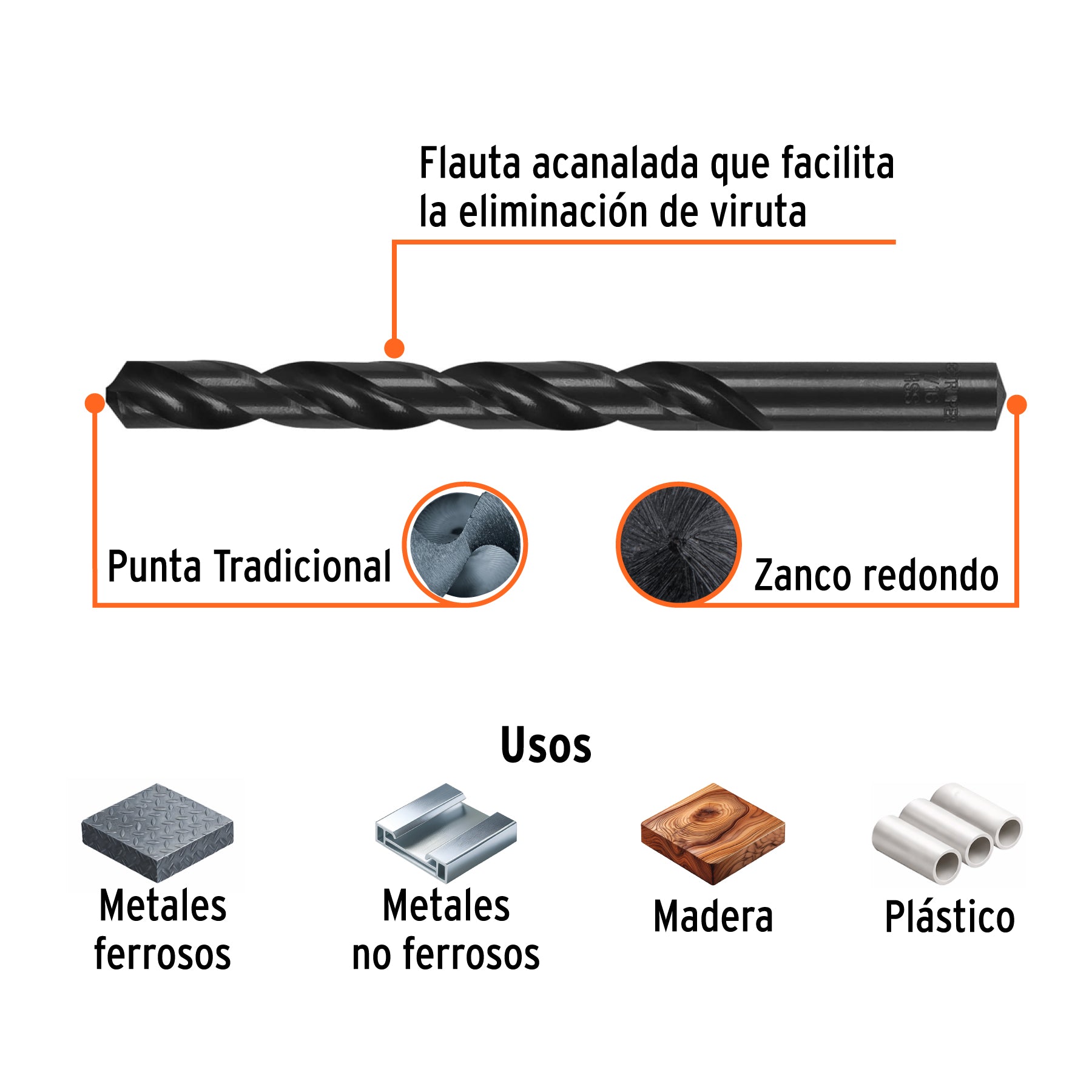Broca de alta velocidad, oxido negro, 7/16"