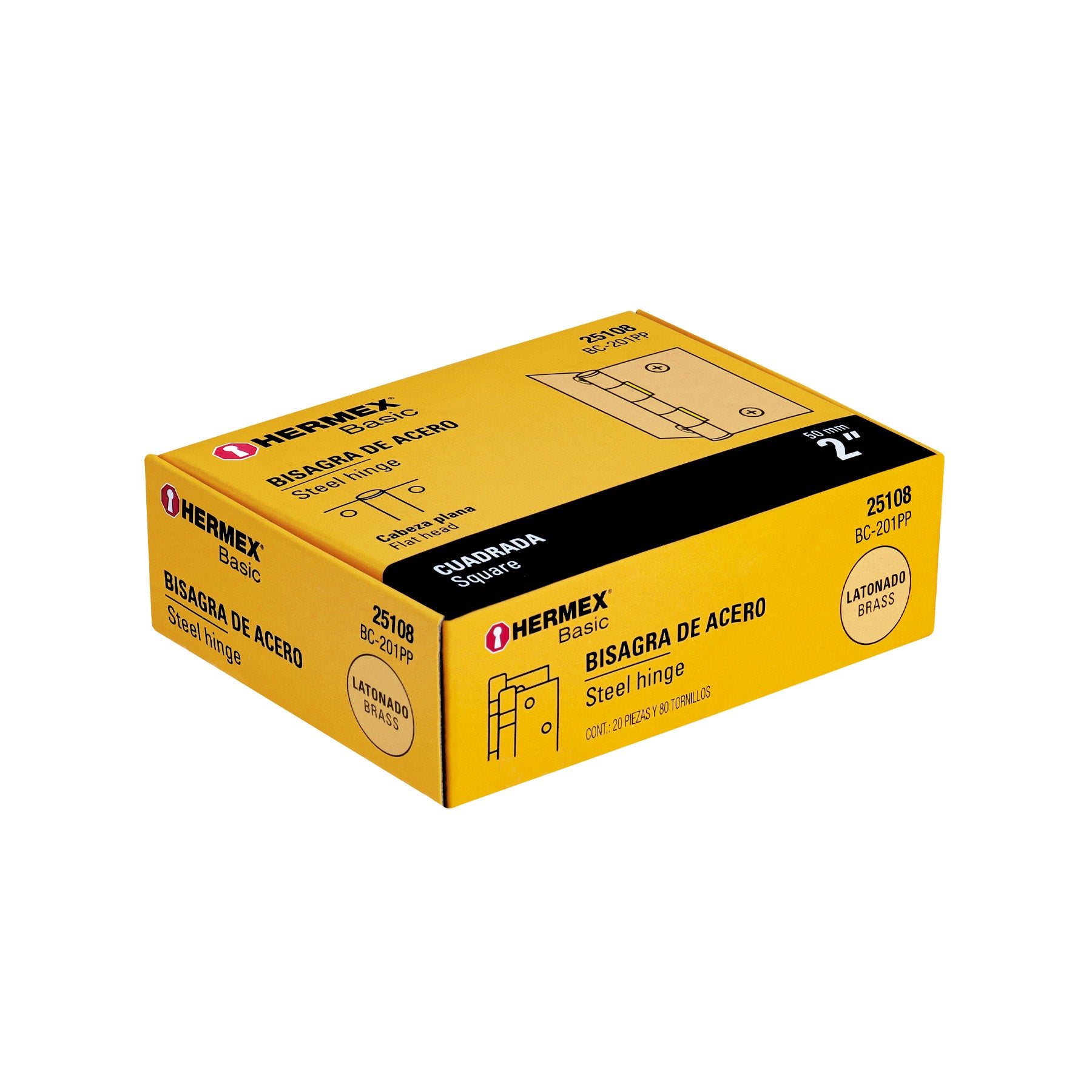 Bisagra cuadrada 2', latonado, cabeza plana, Hermex Basic