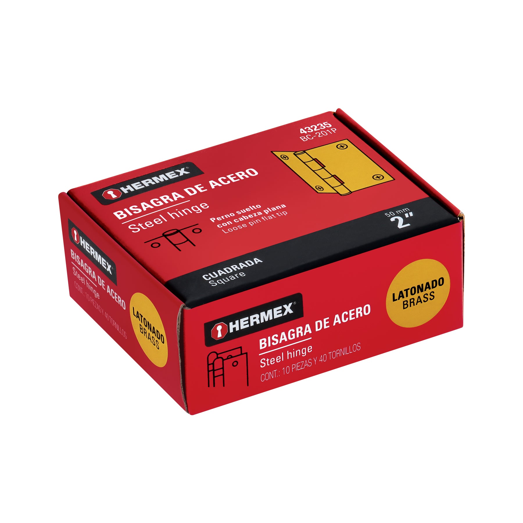Bisagra cuadrada 2", acero latonado, plana