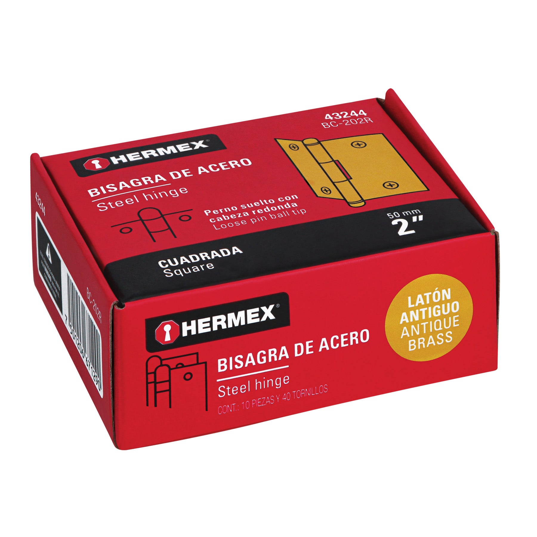 Bisagra cuadrada 2", acero latonado antiguo, redonda