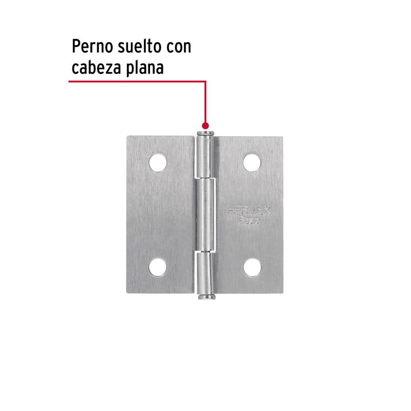 Bisagra cuadrada 2', satinado, cabeza plana, Basic