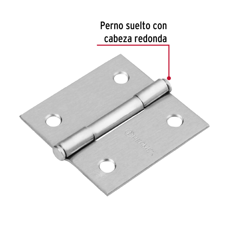 Bisagra cuadrada 2", acero cromo mate, plana