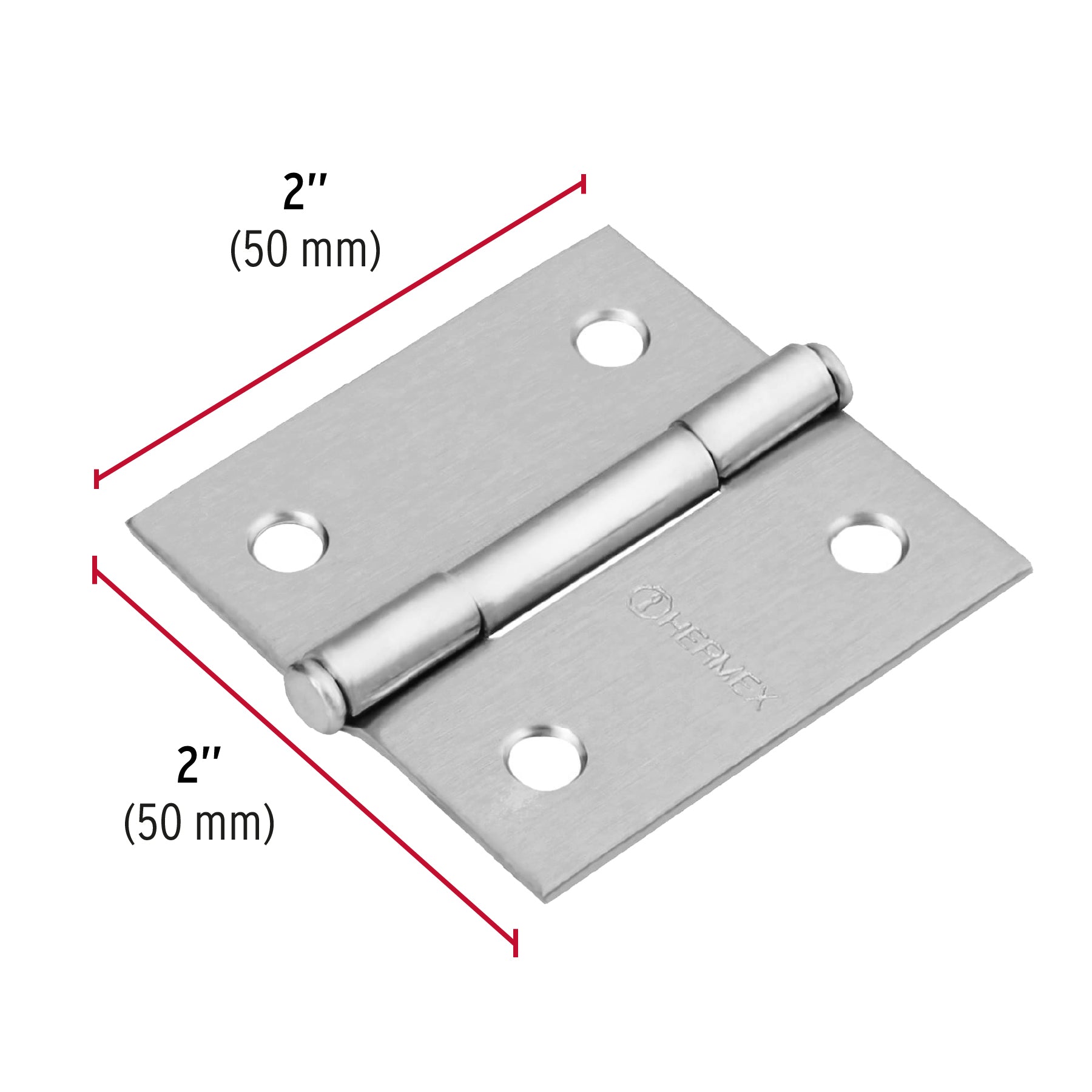 Bisagra cuadrada 2", acero cromo mate, plana