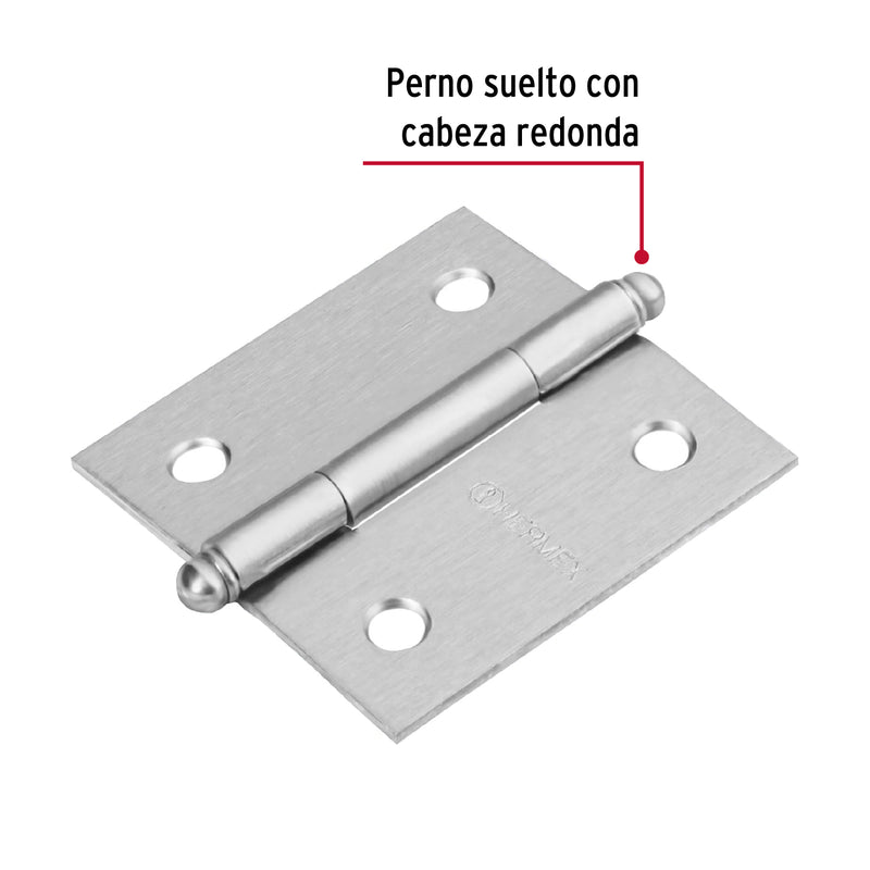 Bisagra cuadrada 2", acero cromo mate, redonda