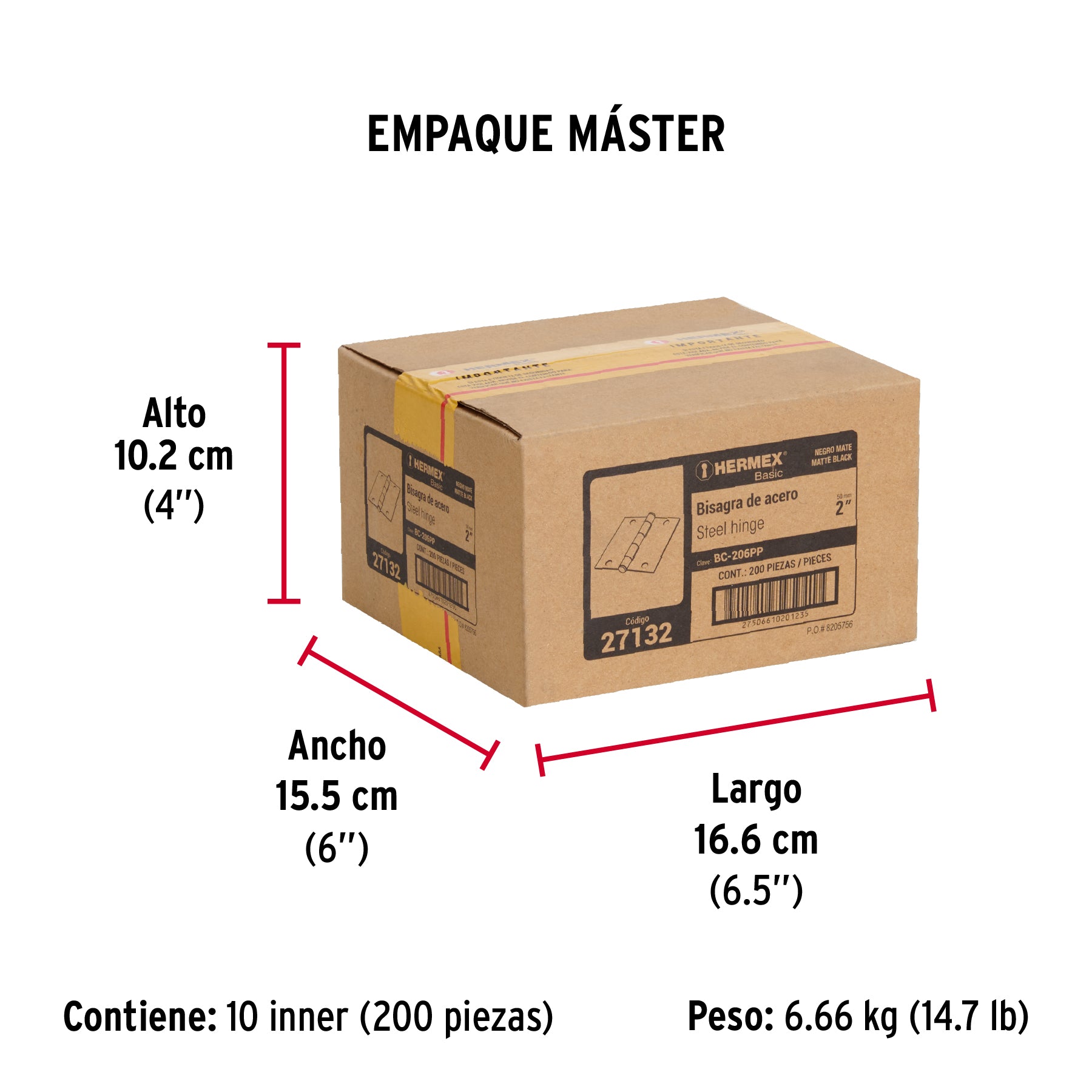 Bisagra cuadrada 2', negro mate, cabeza plana, Basic