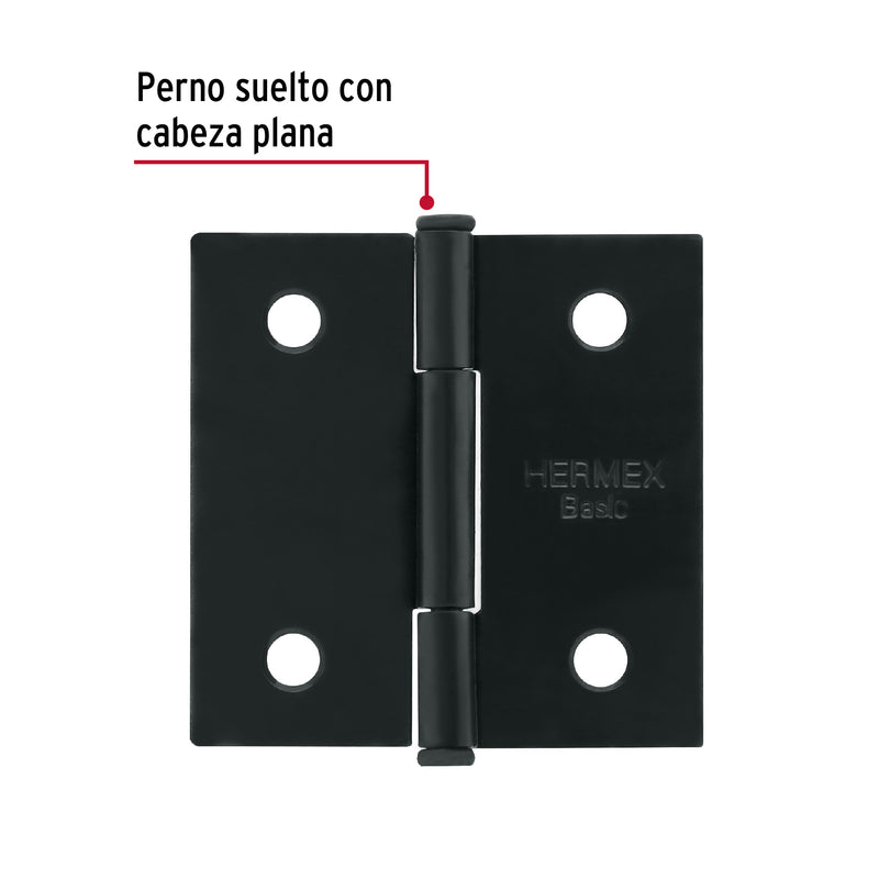 Bisagra cuadrada 2", acero negro mate, cabeza plana, BASIC