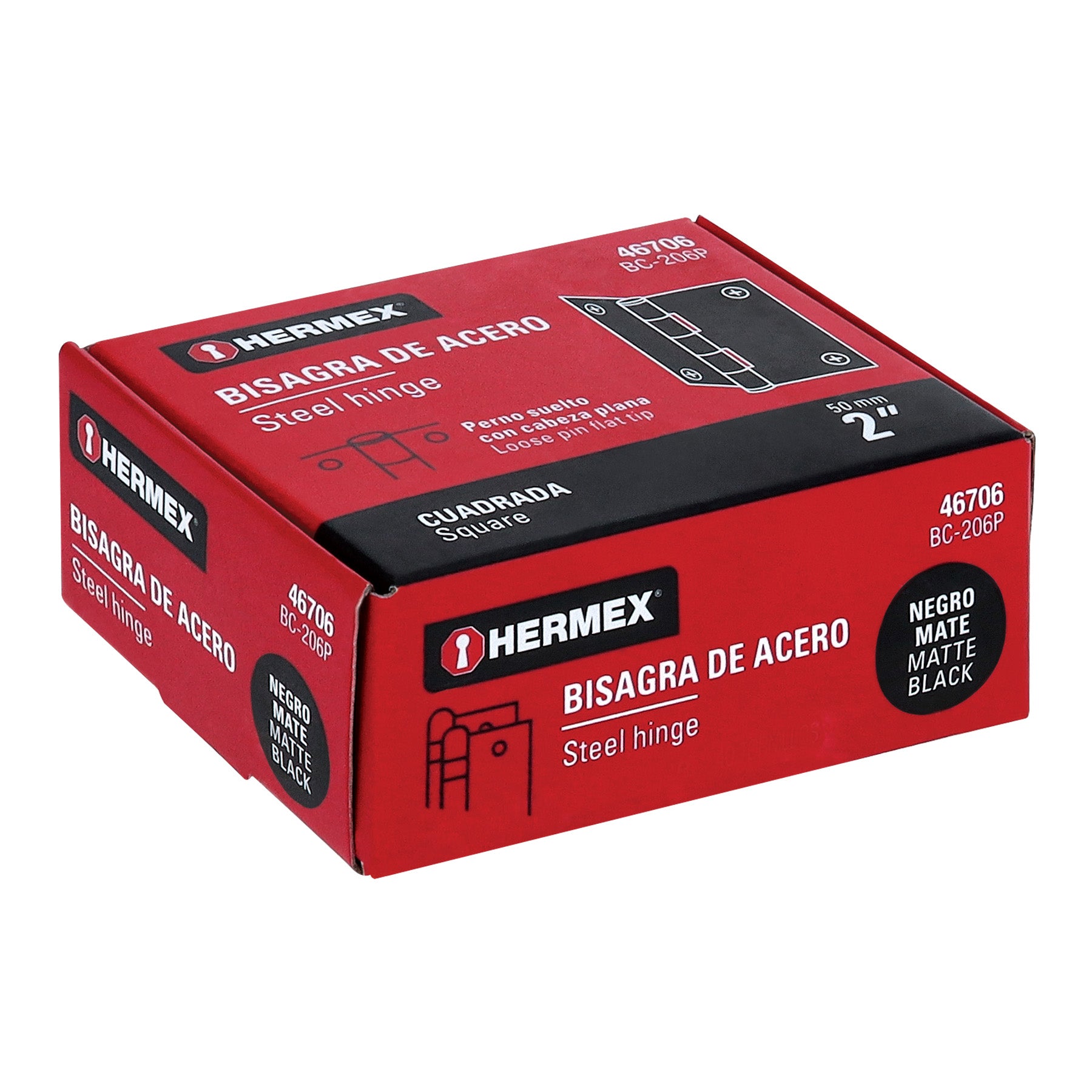 Bisagra cuadrada 2' acero negro, cabeza plana, Hermex