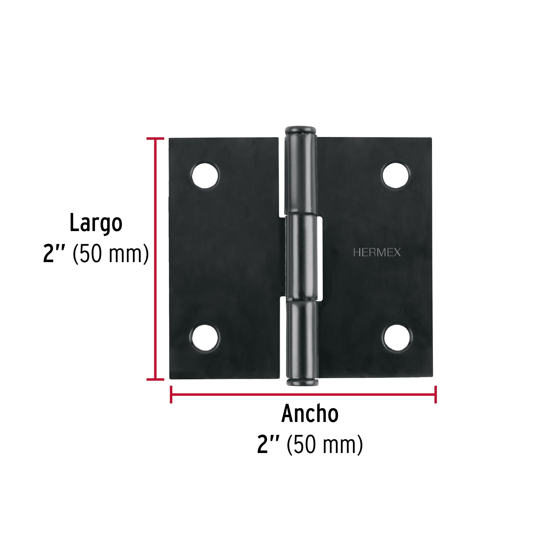 Bisagra cuadrada 2' acero negro, cabeza plana, Hermex