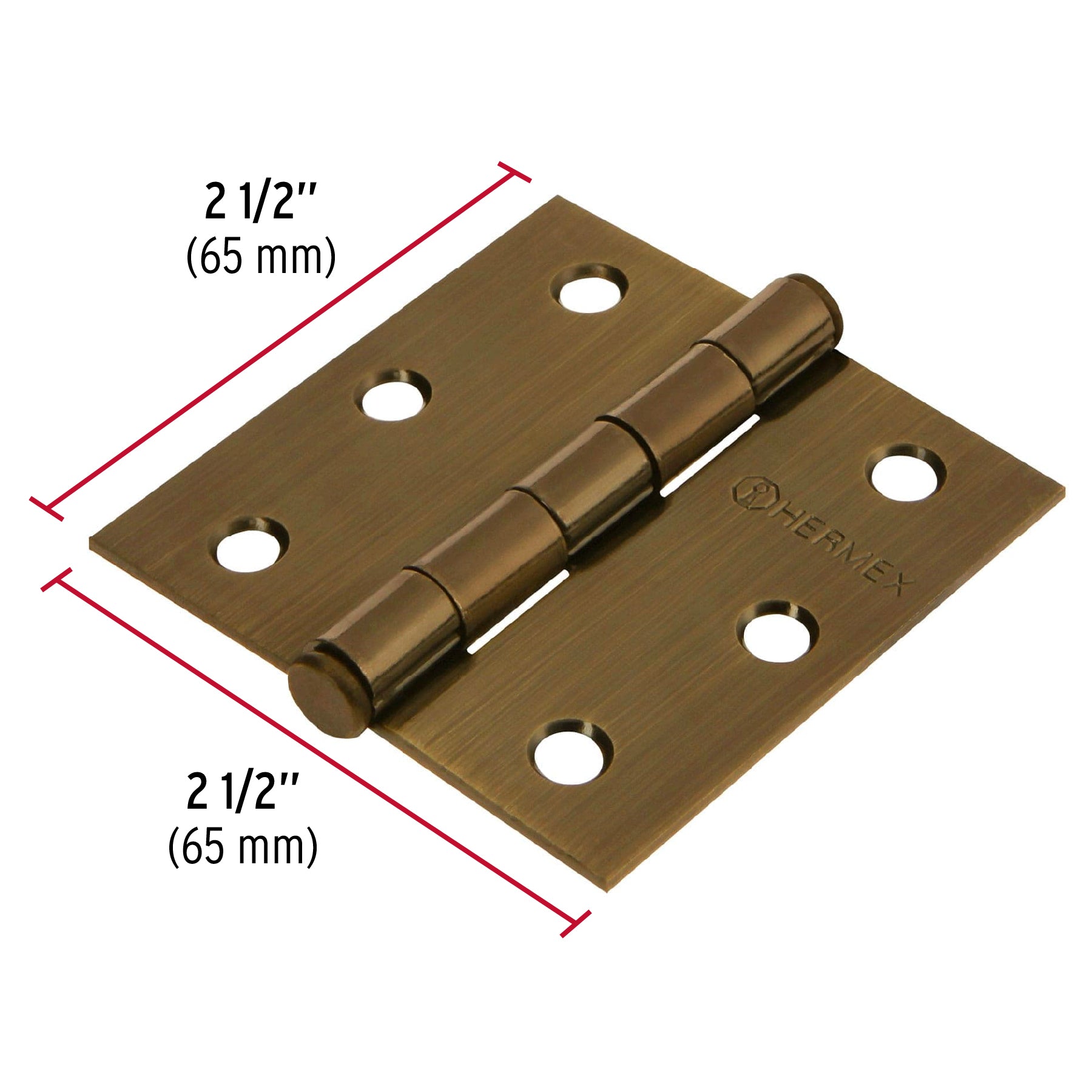 Bisagra cuadrada 2-1/2", acero latonado antiguo, plana