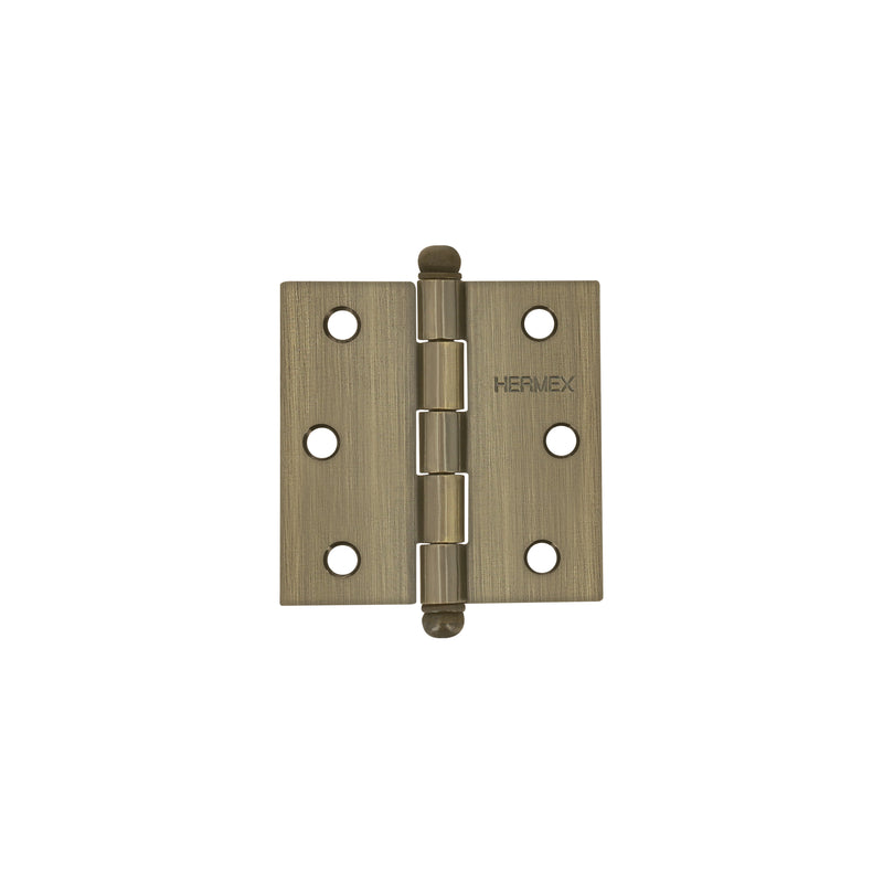 Bisagra cuadrada 2-1/2", acero latonado antiguo, redonda