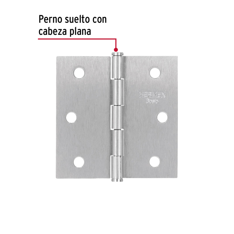 Bisagra cuadrada 2-1/2', satinado, cabeza plana, Basic