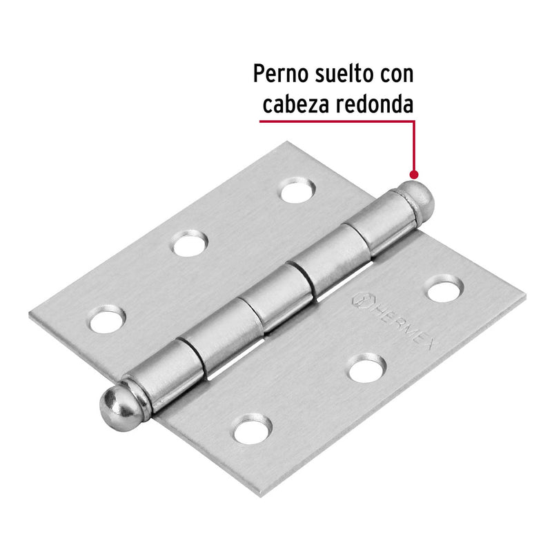 Bisagra cuadrada 2-1/2", acero cromo mate, redonda
