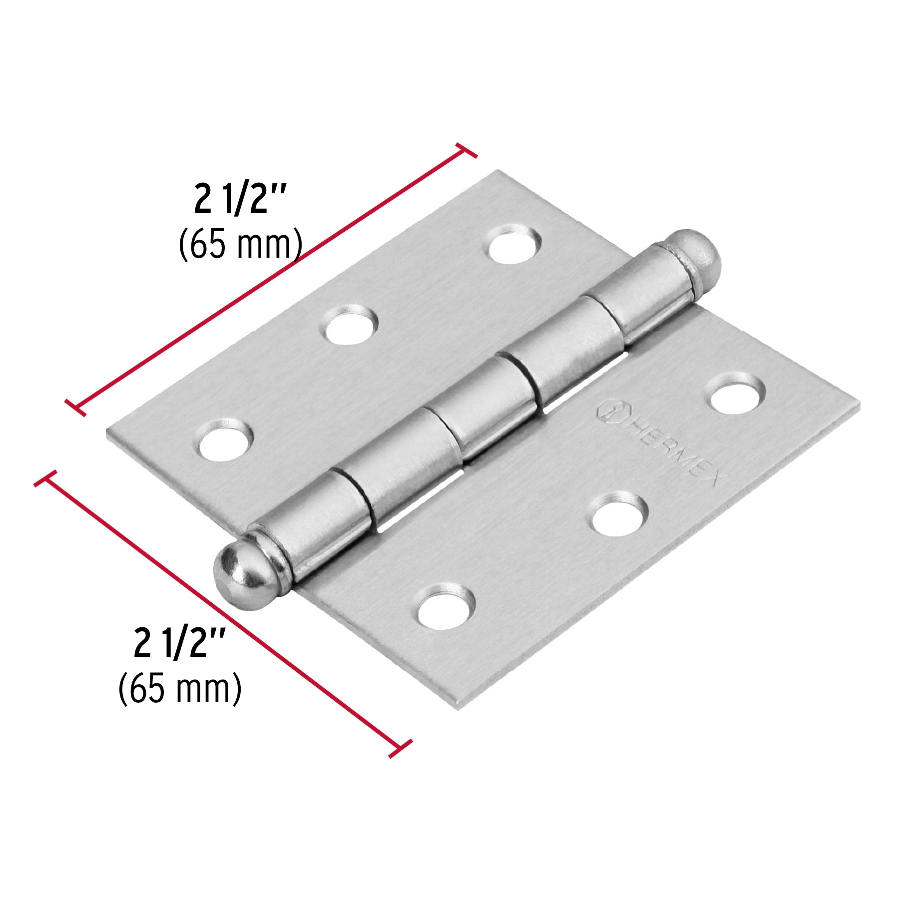 Bisagra cuadrada 2-1/2", acero cromo mate, redonda