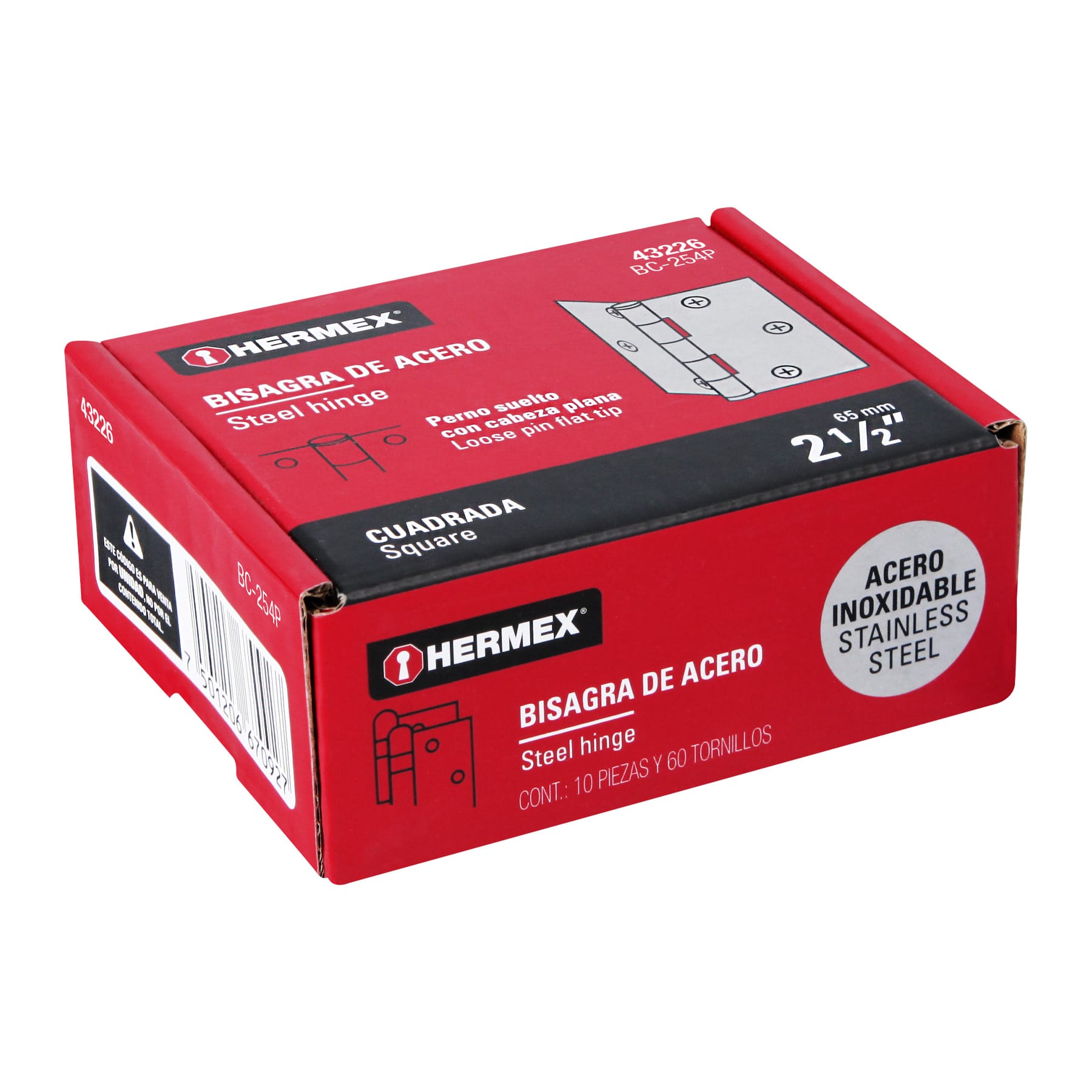Bisagra cuadrada 2-1/2", acero inoxidable, plana