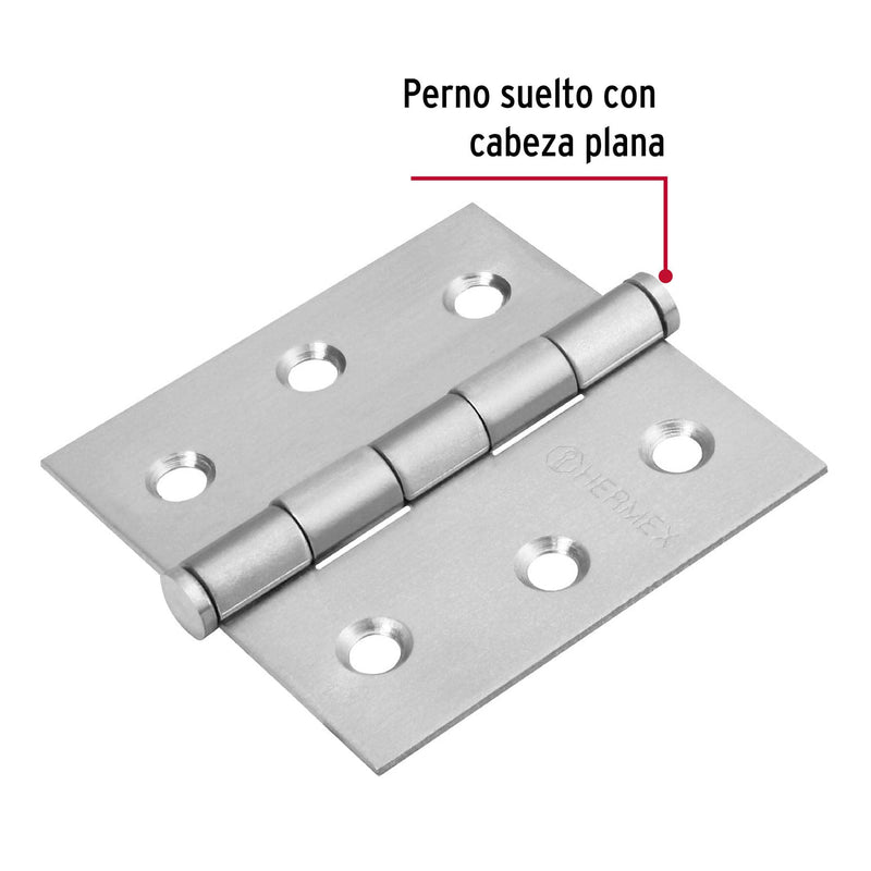 Bisagra cuadrada 2-1/2", acero inoxidable, plana