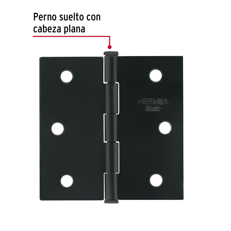 Bisagra cuadrada 2-1/2", acero negro mate cabeza plana BASIC