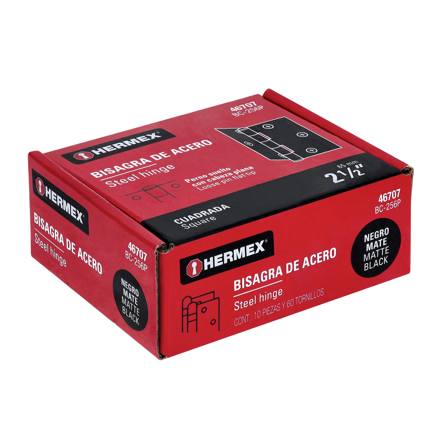 Bisagra cuadrada 2 1/2' acero negro, cabeza plana, Hermex