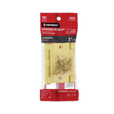 Bisagras cuadradas 3", acero latonado, plana, blíster 2