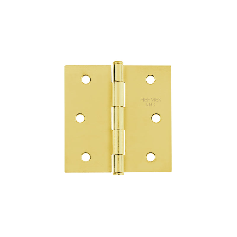 Bisagra cuadrada 3", acero latonado, plana, Hermex Basic
