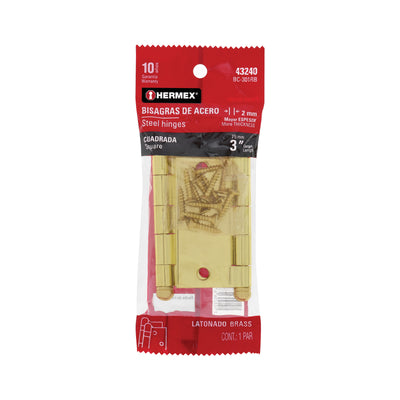 Bisagras cuadradas 3", acero latonado, redonda ,blíster 2