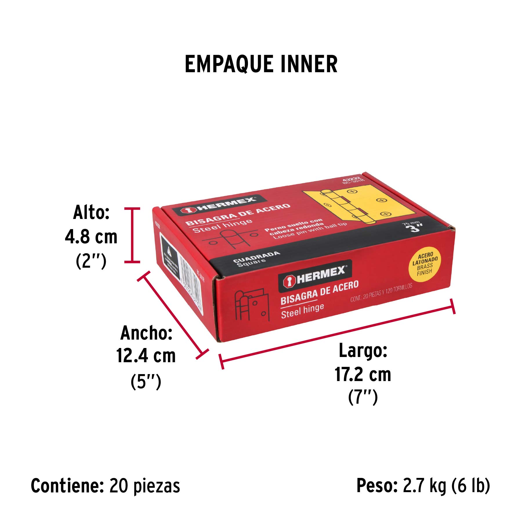 Bisagra cuadrada 3", acero latonado, redonda