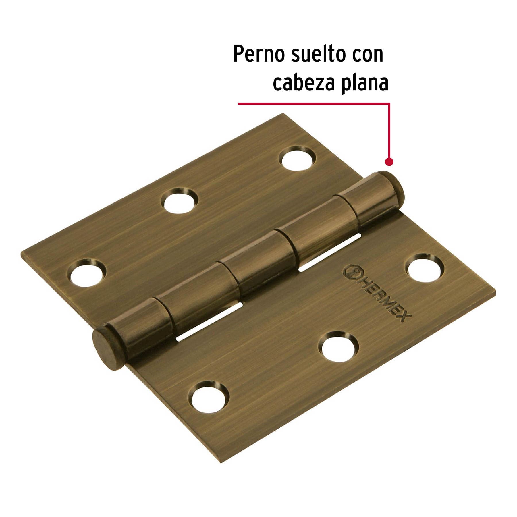 Bisagra cuadrada 3", acero latonado antiguo, plana