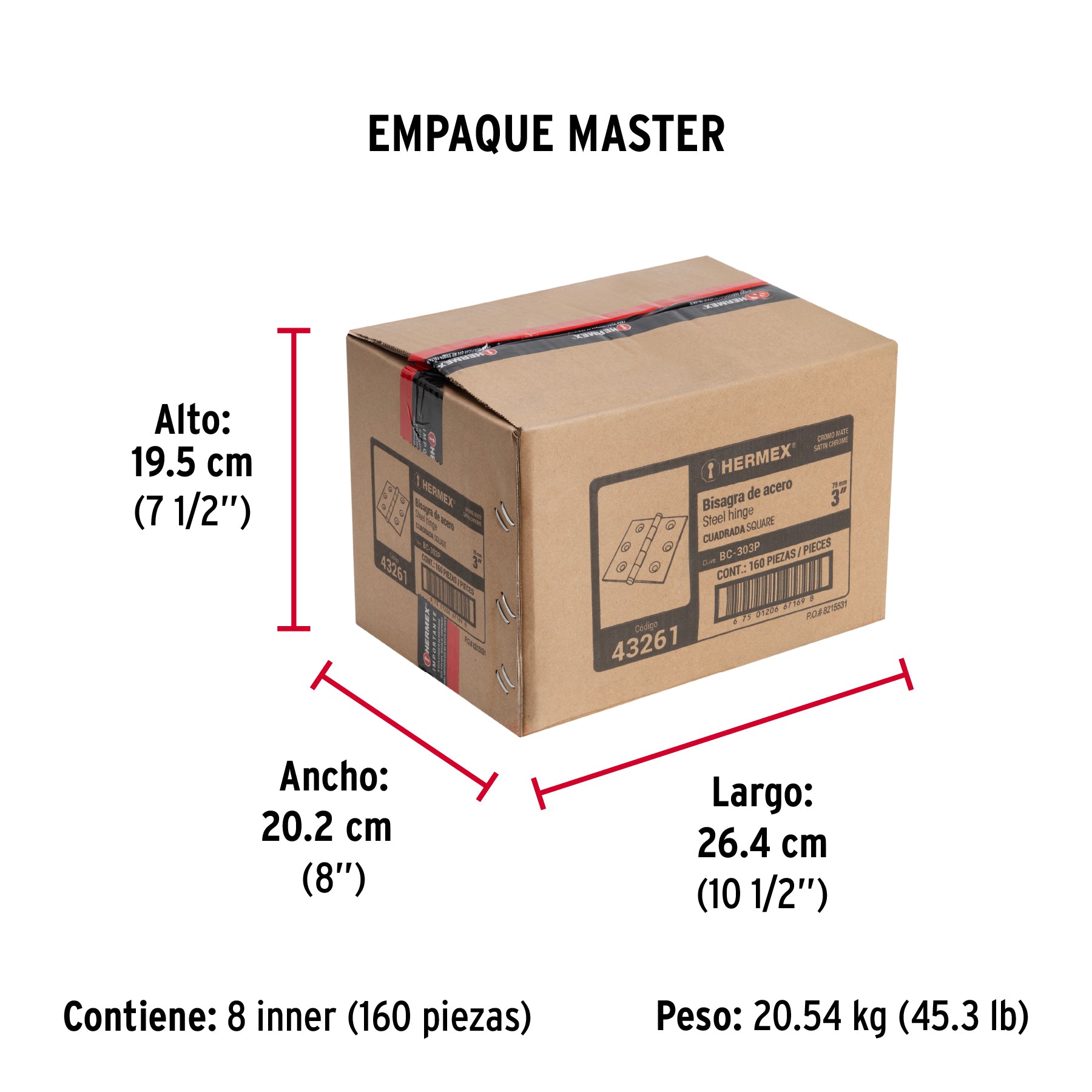 Bisagra cuadrada 3", acero cromo mate, plana