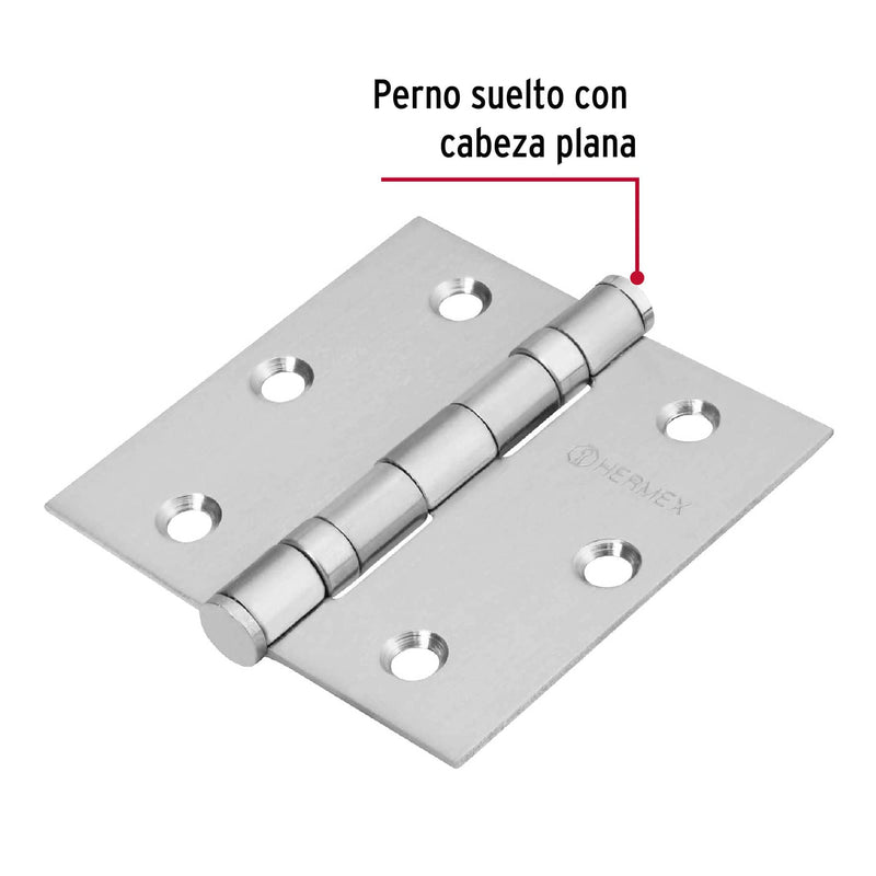 Bisagra cuadrada 3", acero inoxidable, plana