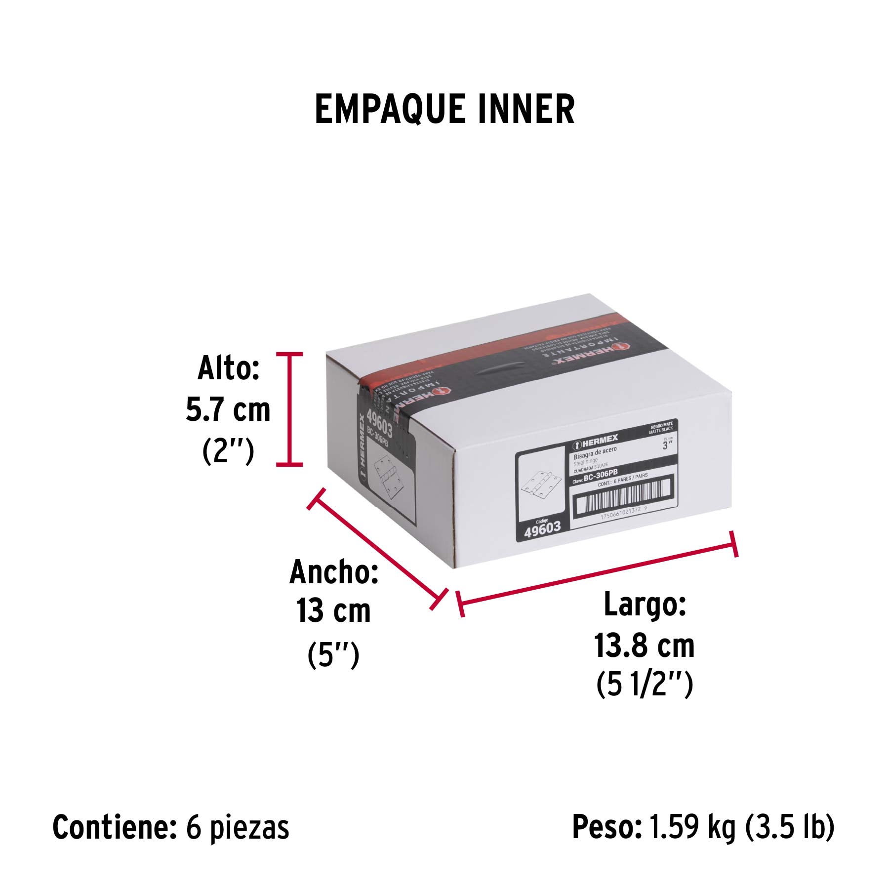 Bolsa c/2 bisagras cuadradas de 3' acero negro, plana