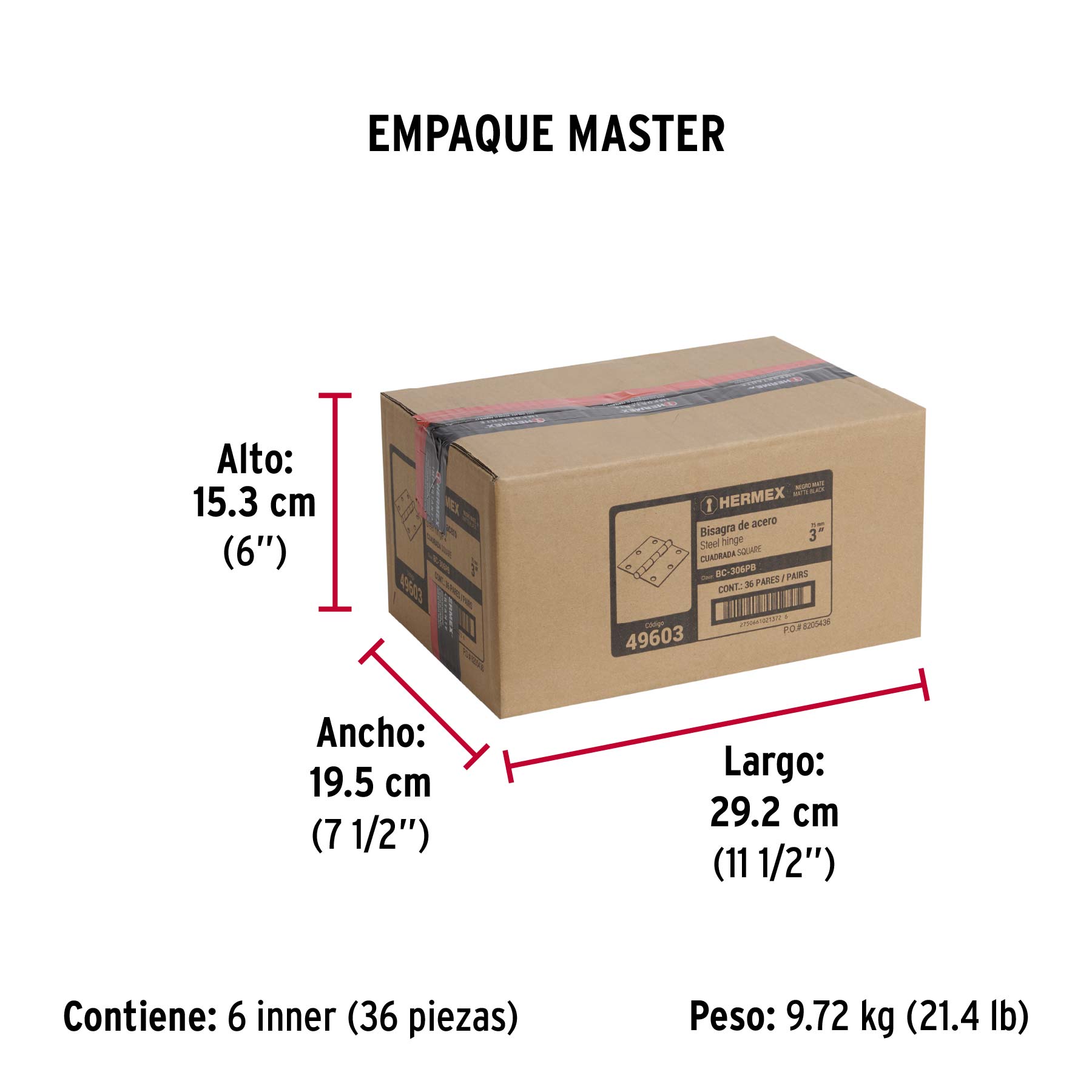 Bolsa c/2 bisagras cuadradas de 3' acero negro, plana