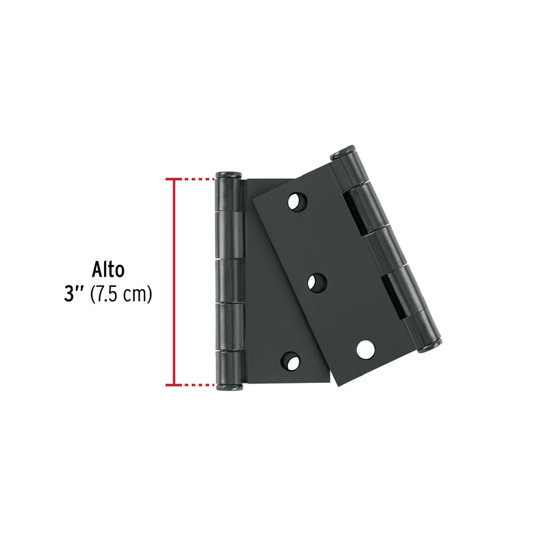 Bolsa c/2 bisagras cuadradas de 3' acero negro, plana