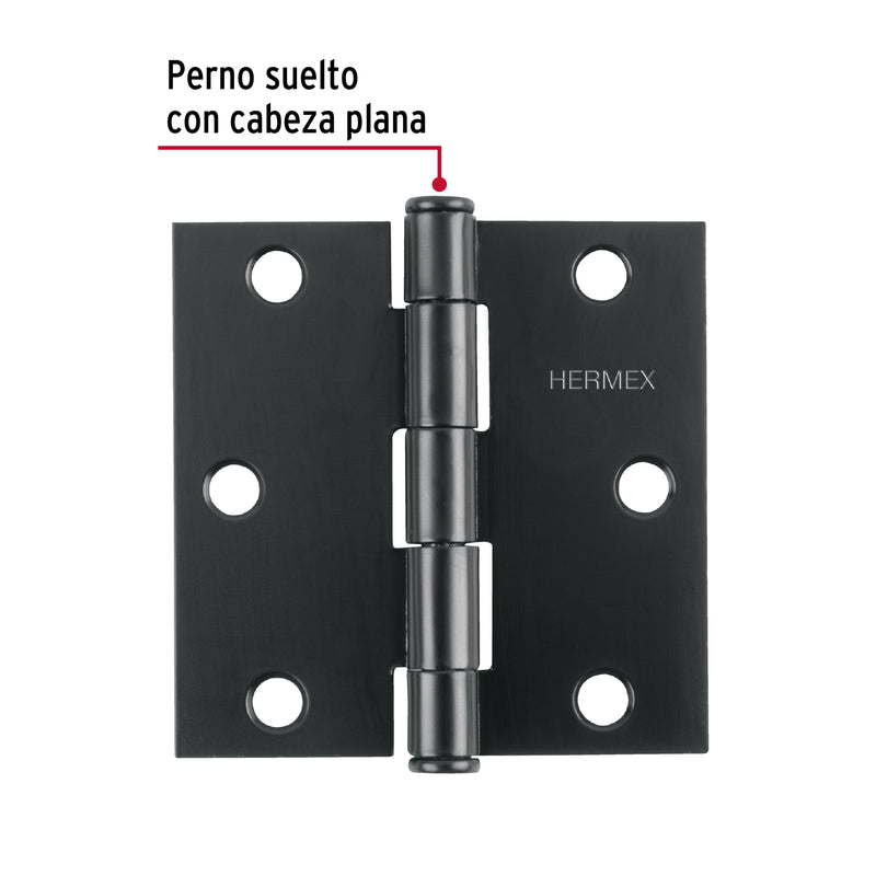 Bisagra cuadrada 3', acero, negro, plana, Hermex