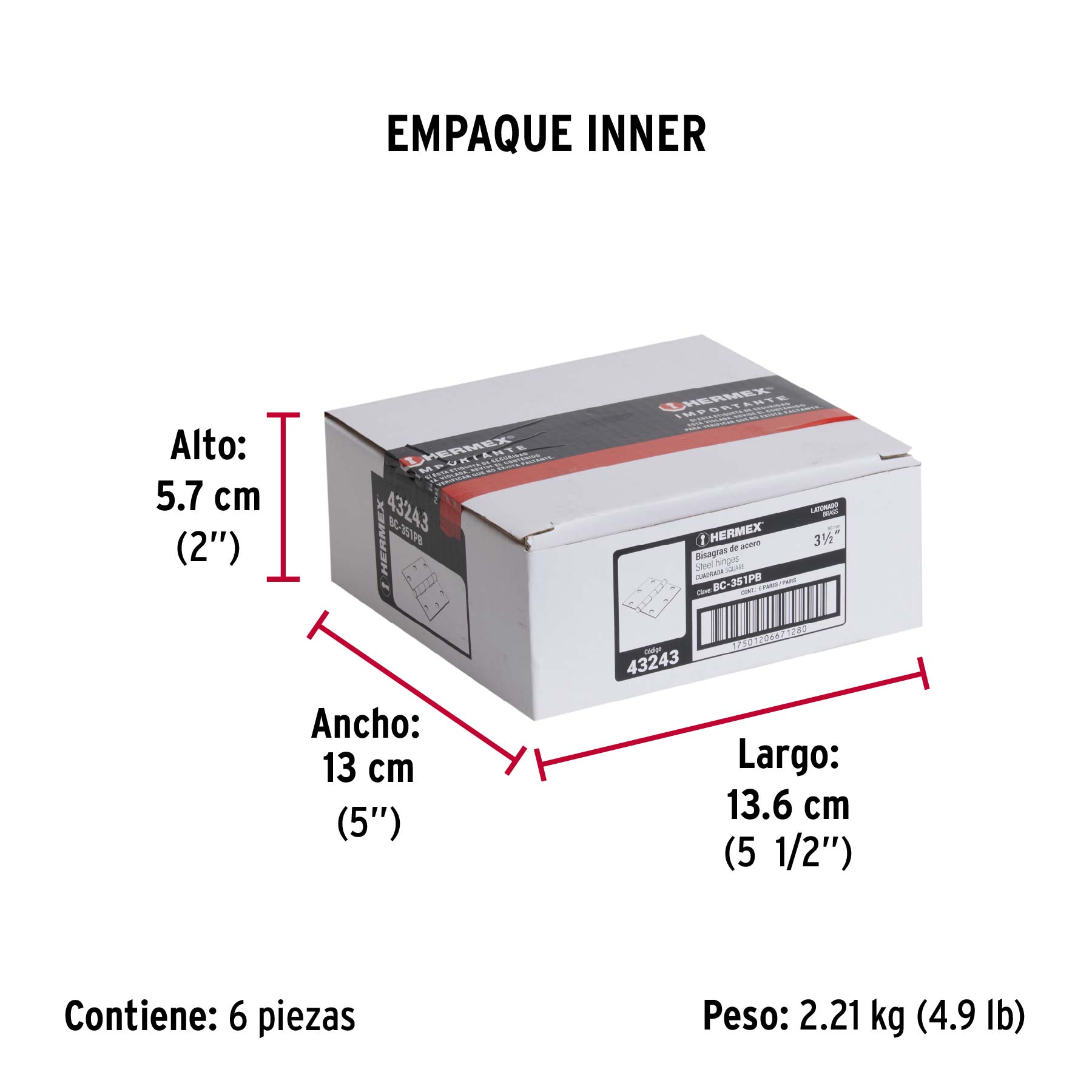 Bisagras cuadradas 3-1/2", acero latonado, plana, blíster 2