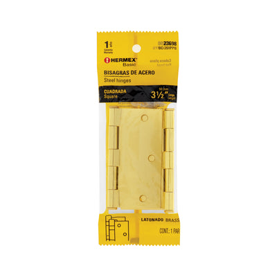 Bisagra cuadrada 3-1/2",acero latonado,blíster 2,HermexBasic