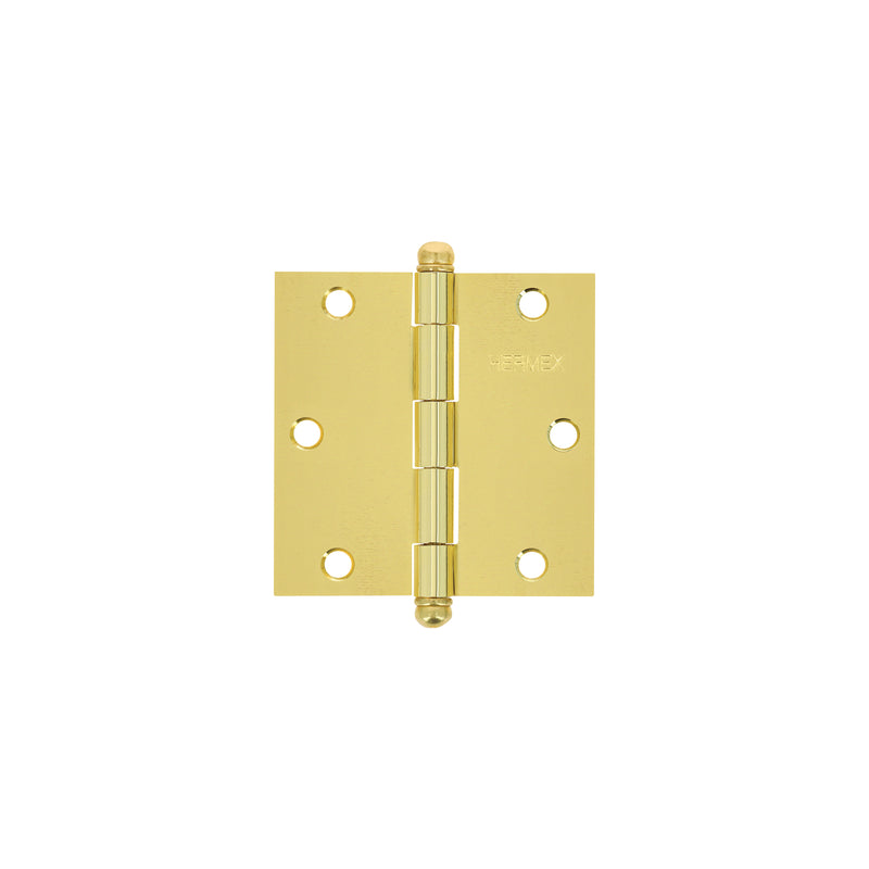 Bisagra cuadrada 3-1/2", acero latonado, redonda