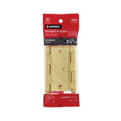 Bisagras cuadradas 3-1/2", acero latonado, redonda,blíster 2