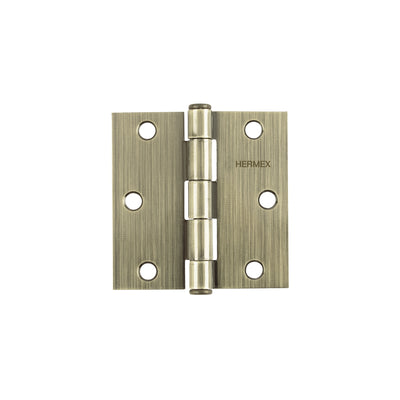 Bisagra cuadrada 3-1/2", acero latonado antiguo, plana