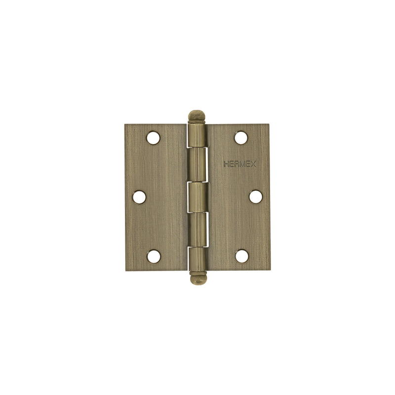 Bisagra cuadrada 3-1/2", acero latonado antiguo, redonda